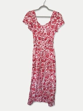 Find Me Now Red Floral Wide Leg Jumpsuit Size S